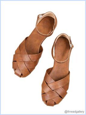 Women's Faux Leather Closed Toe Ankle Strap Flat Sandals Casual Summer Shoes